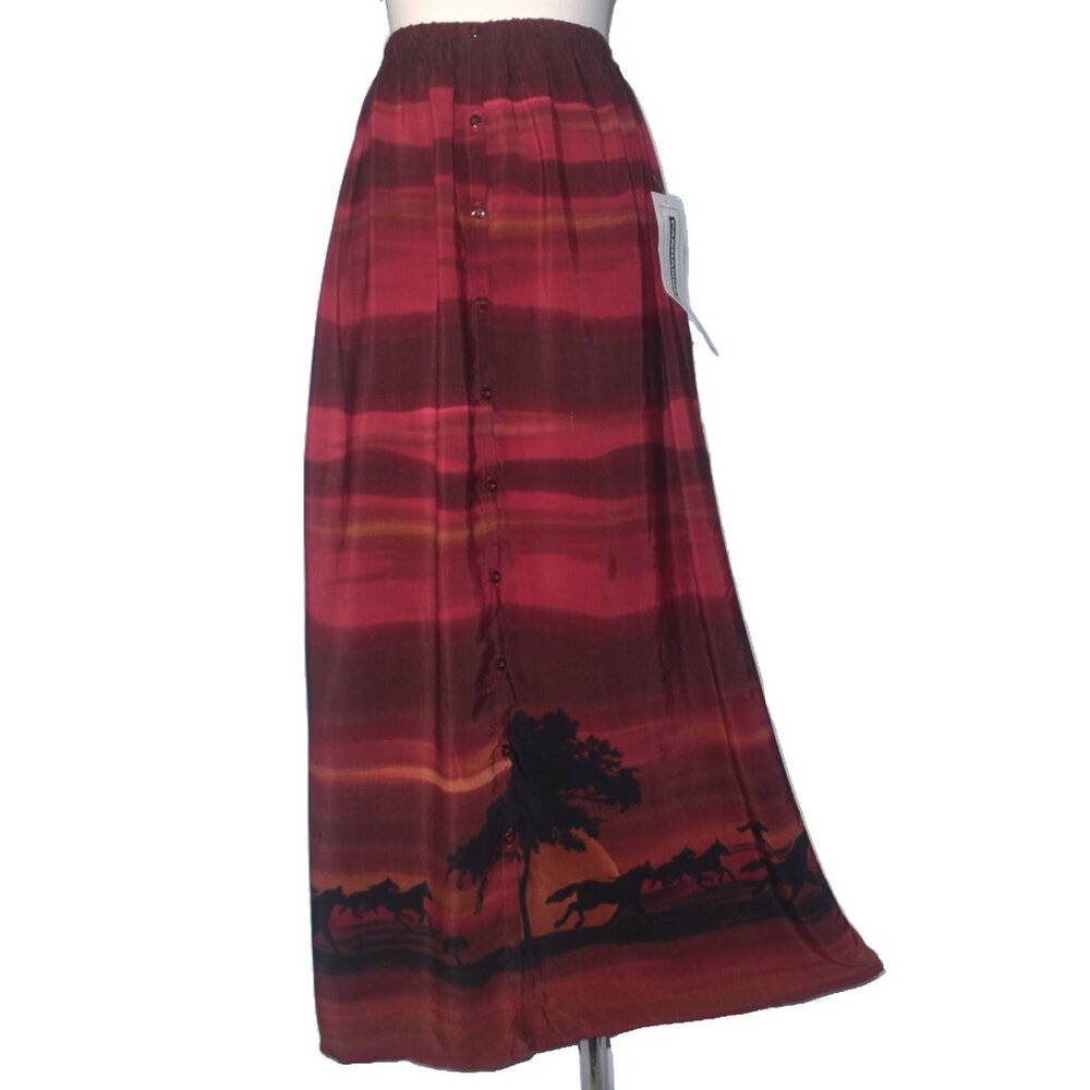 Panhandle Slim Red and Brown Striped Maxi Skirt with Sunset Panel